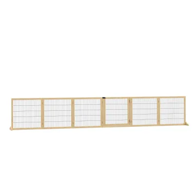 XL Haustiergitter Absperrgitter für Hunde, Hundegitter, Kiefernholz, klappbar 432 x 36 x 70 cm, Natur