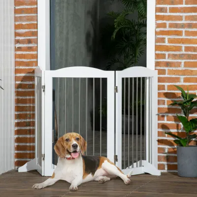 Freistehendes Hunde-Absperrgitter klappbar, 154 x 80 cm, weiss, anpassbar, bis 20 kg