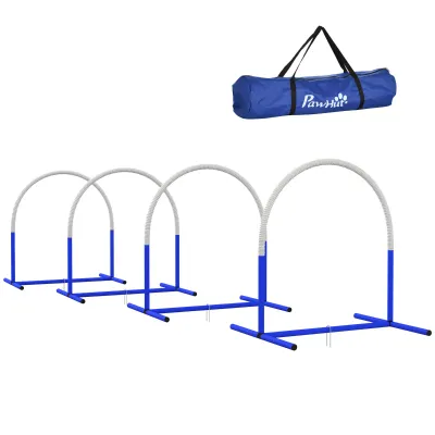 Agility-Set für Hunde, Hundetraining, 4 Bögen, für Einsteiger, mit Tragetasche, blau+weiss, 88 x 64 x 95cm