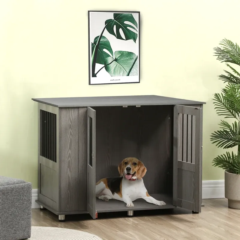 grosse Heim-Hundebox, Hundekäfig, 2 Türen, inkl. Verriegelung, Grau