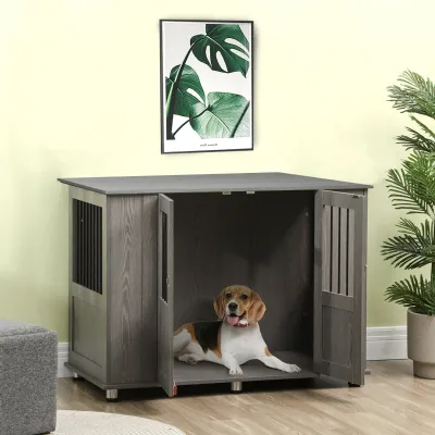 grosse Heim-Hundebox, Hundekäfig, 2 Türen, inkl. Verriegelung, Grau