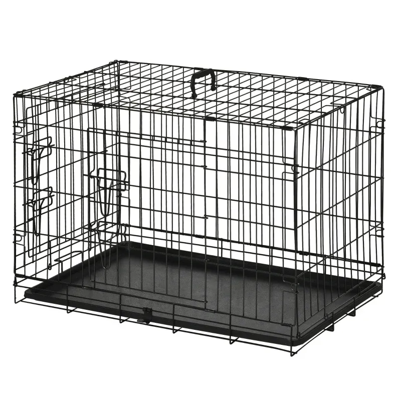 Hundekäfig Hundebox Transportkäfig – Drahtkäfig, Bodenwanne, Schwarz (76x46x52cm)