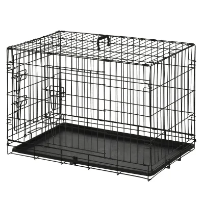 Hundekäfig Hundebox Transportkäfig – Drahtkäfig, Bodenwanne, Schwarz (76x46x52cm)