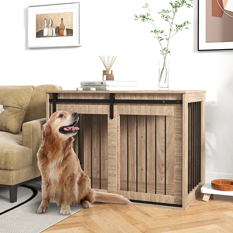 Heim-Hundebox Hundekäfig Baumnuss-Holzoptik – Rustikal & Funktional (98x58x61 cm)