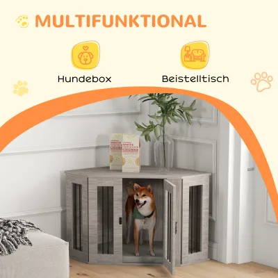 Eck-Hundebox (104x55x63cm) – Verriegelung, Liegekissen, Braun