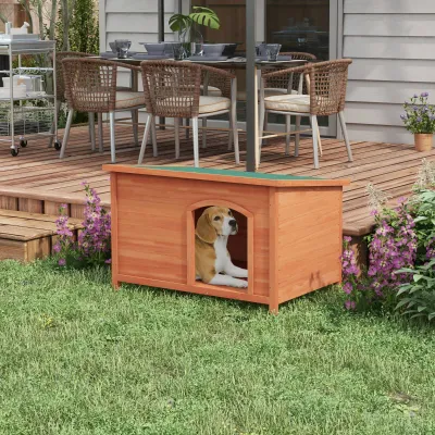 Hundehütte aus Holz XXL, 100 cm x 65,5 cm x 68 cm, Braun + Grün