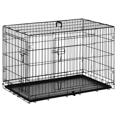 Hunde Transportkäfig Transportbox Drahtkäfig Hundebox Käfig Schwarz L