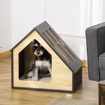 Hundehütte Katzenhaus Indoor – Kissen, schräges Dach, Braun