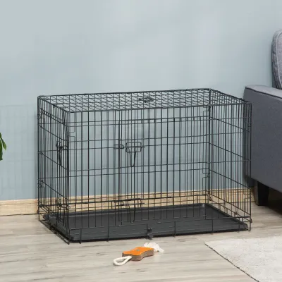 Hundebox Hundekäfig klappbar – Bodenwanne, 92x57x62,5cm, Schwarz