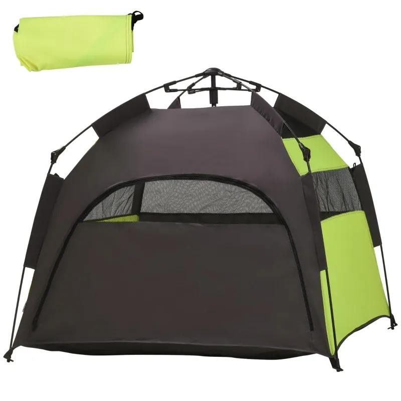 Camping-Haustierzelt Hundezelt Outdoor Tierzelt, 110 cm x 110 cm x 85 cm. Bodenspiesse + Transporttasche. Grün + Schwarz