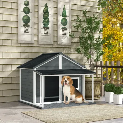 Outdoor-Hundehütte – Veranda, wetterbeständig, 124x112x105cm, Grau/Weiss