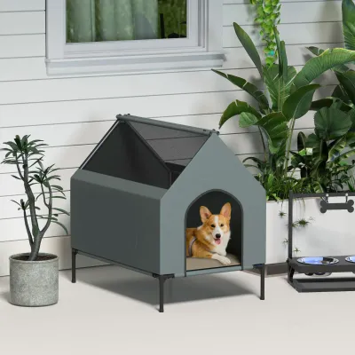 Hundebett, Katzenbett mit abnehmbarer Abdeckung, Liegekissen, 81x54x78 cm, Grau/Schwarz