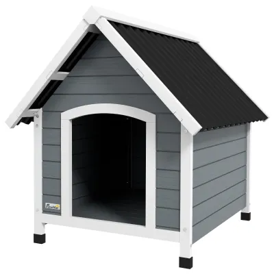 Hundehütte, wetterfest, herausnehmbarer Boden, Grau/Schwarz