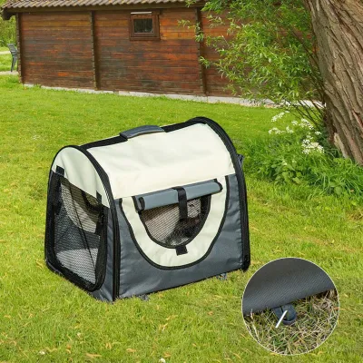 Hundetransportbox faltbar Grösse S - 46x36x41 cm dunkelgrau-creme