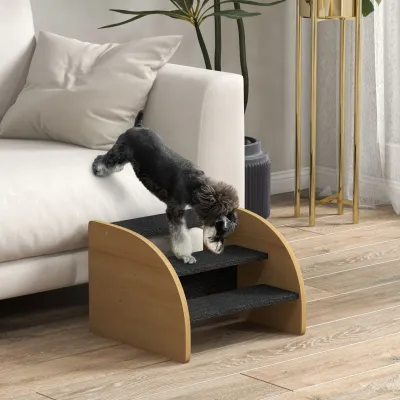 Katzentreppe, Hundetreppe, Eiche/Schwarz – 3 Stufen, Stabil & Stilvoll
