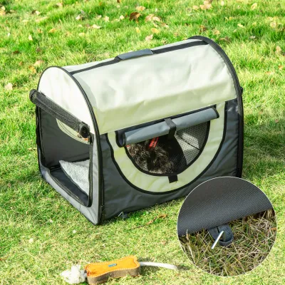 Hundetransportbox, faltbar, Grösse M - 61x46x51 cm, dunkelgrau-creme