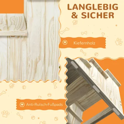Hundetreppe Haustiertreppe Katzentreppe 3 Stufen, Kiefernholz, Natur