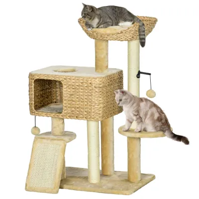 Kratzbaum Katzenbaum mit Katzenhöhle + Katzenbett + Liegefläche + Rampe Natur + Beige