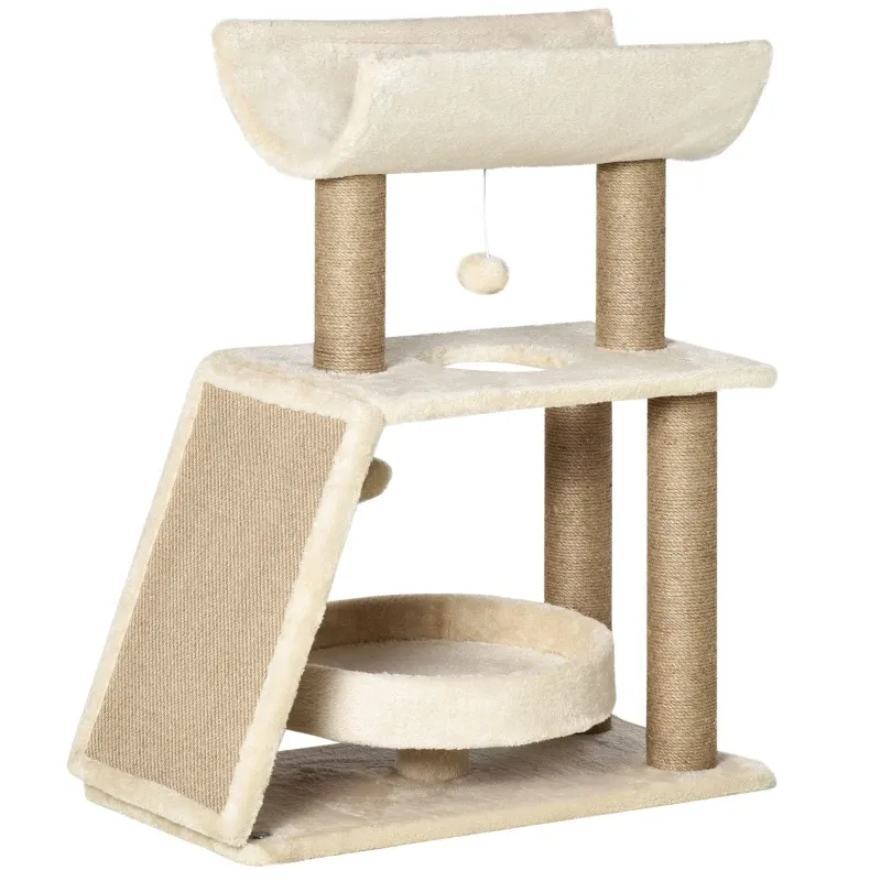 Kratzbaum 76 cm – Spielzeug, Katzenbett, Sisal, Plüsch, Creme