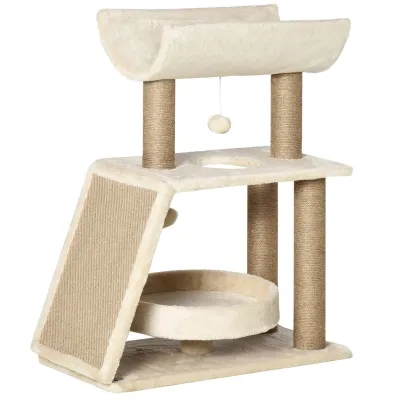 Kratzbaum 76 cm – Spielzeug, Katzenbett, Sisal, Plüsch, Creme