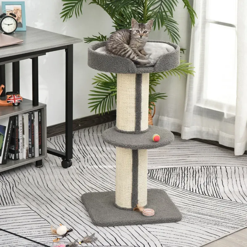 Katzenbaum Spielbaum Kratzstamm mit Plattform Sisal Lammkaschmir Grau