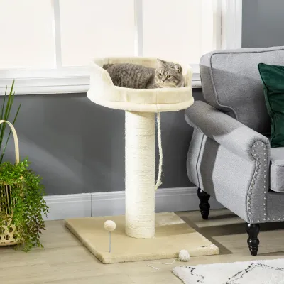 Kratzbaum Katzenbaum Katzenbett, 1 Katzenbett, inkl. Katzenspielzeug, 55 cm x 55 cm x 83 cm, Beige