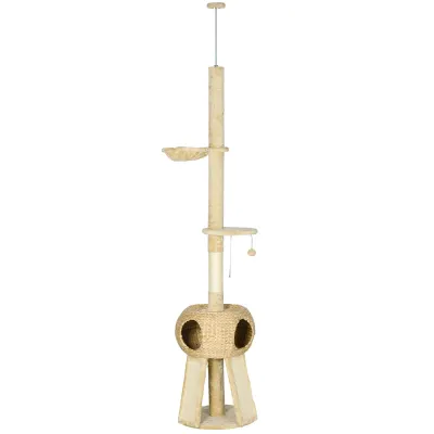 Katzenbaum Deckenhoch 255 cm – Höhle, Hängematte, Liegefläche, Natur/Beige Katzenbaum Deckenhoch 255 cm – Höhle, Hängematte, Liegefläche, Natur/Beige