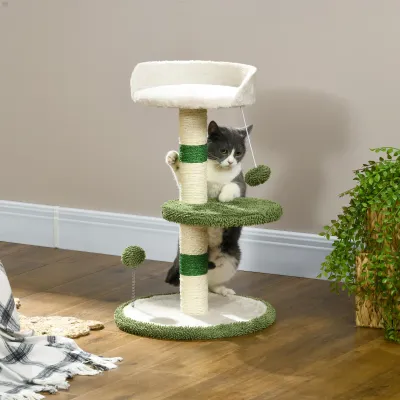 Kratzbaum Katzenbaum kleiner Kratzbaum, 1 Katzenbett, 1 Liegefläche, 40 cm x 40 cm x 64 cm, Grün + Weiss