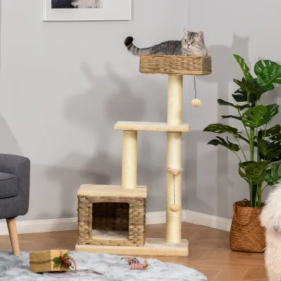 Rattan Katzenbaum Kratzbaum Kätzchen Möbel mit Katzenhöhle
