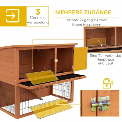 Kleintierstall Zwergkaninchenstall Nagerstall, wetterbeständig, 123 x 62 x 102 cm, Orange