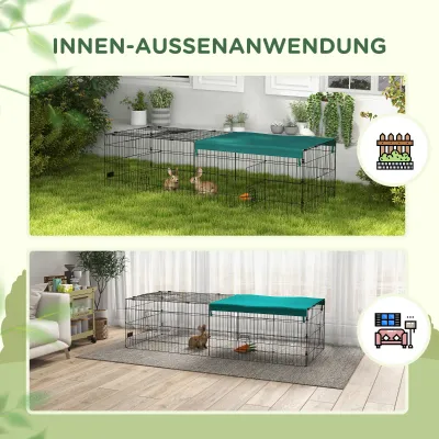 Freigehege mit Sonnenschutz Kaninchenstall Hasenkäfig Metall Grün