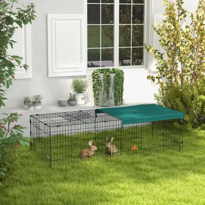 Freigehege mit Sonnenschutz Kaninchenstall Hasenkäfig Metall Grün