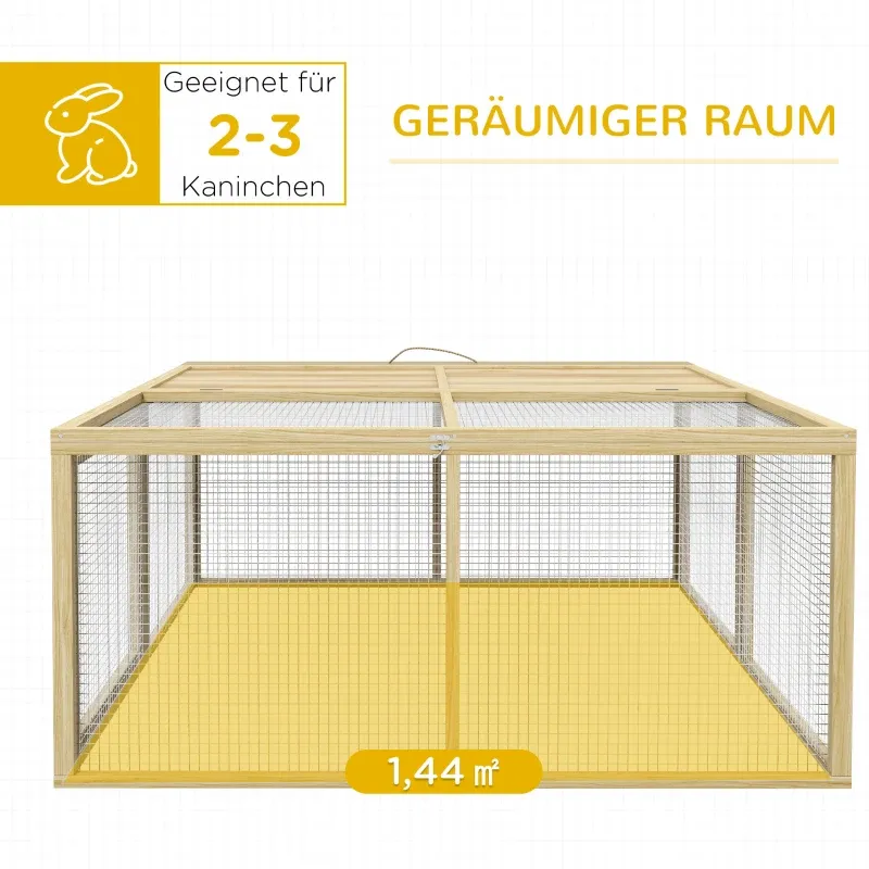 Kleintierkäfig, Kaninchenstall, Hühnerstall, Freilaufgehege120x120x57cm, Natur