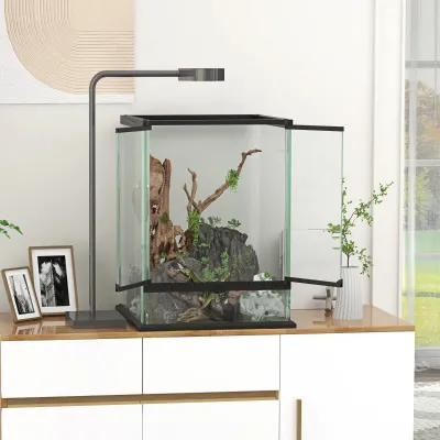 Glas-Terrarium 45x45x60 cm, 120 L mit verriegelbarem Maschendrahtdeckel & Kabelmanagement