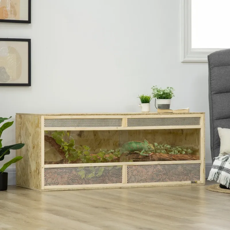 Terrarium 120x50x50 cm mit Glasschiebetüren, Lüftungsgittern & OSB-Gehäuse