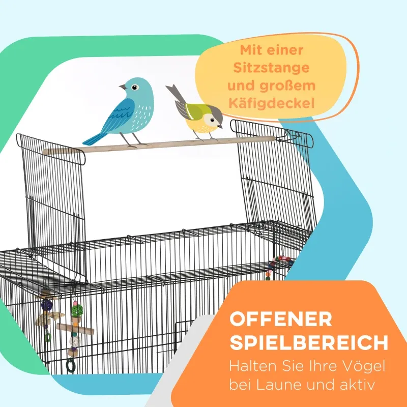 Vogelkäfig Vogelbauer Vogelvoliere Vogelkäfig inklusive Sitzstangen, Vogelspielzeug, herausnehmbare Bodenwanne, Schwarz