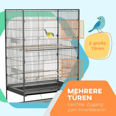 Vogelkäfig Vogelbauer Vogelvoliere Vogelkäfig inklusive Sitzstangen, Vogelspielzeug, herausnehmbare Bodenwanne, 1 Ablage, Grau