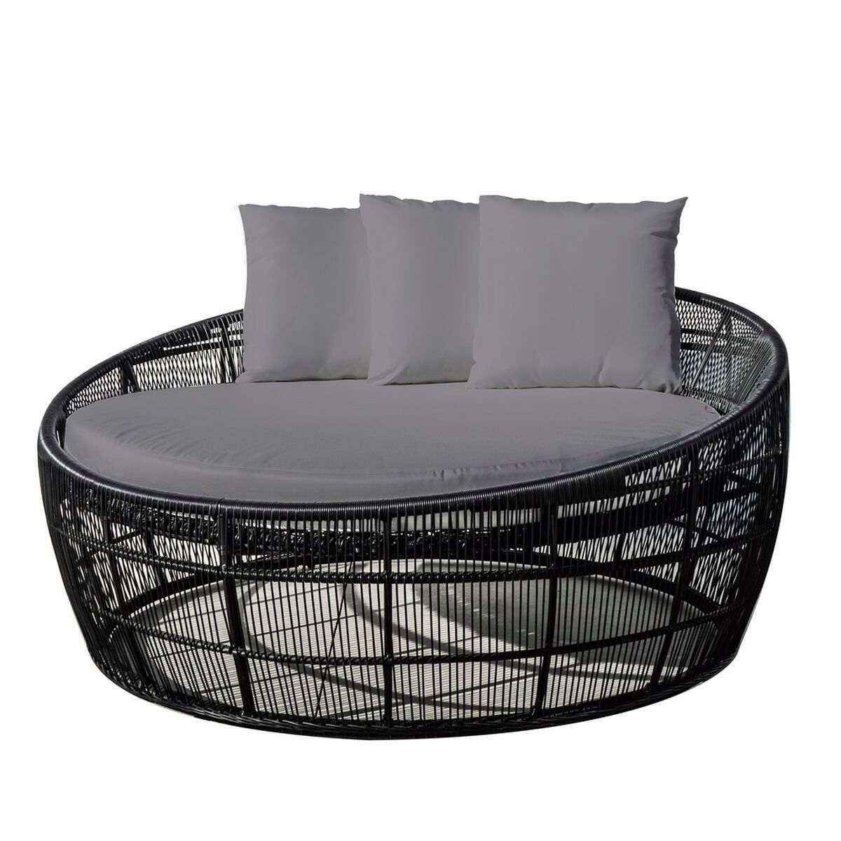 Rattan Sonnenliege, Sonneninsel Dido 160 x 160 x 76 cm rund Schwarz