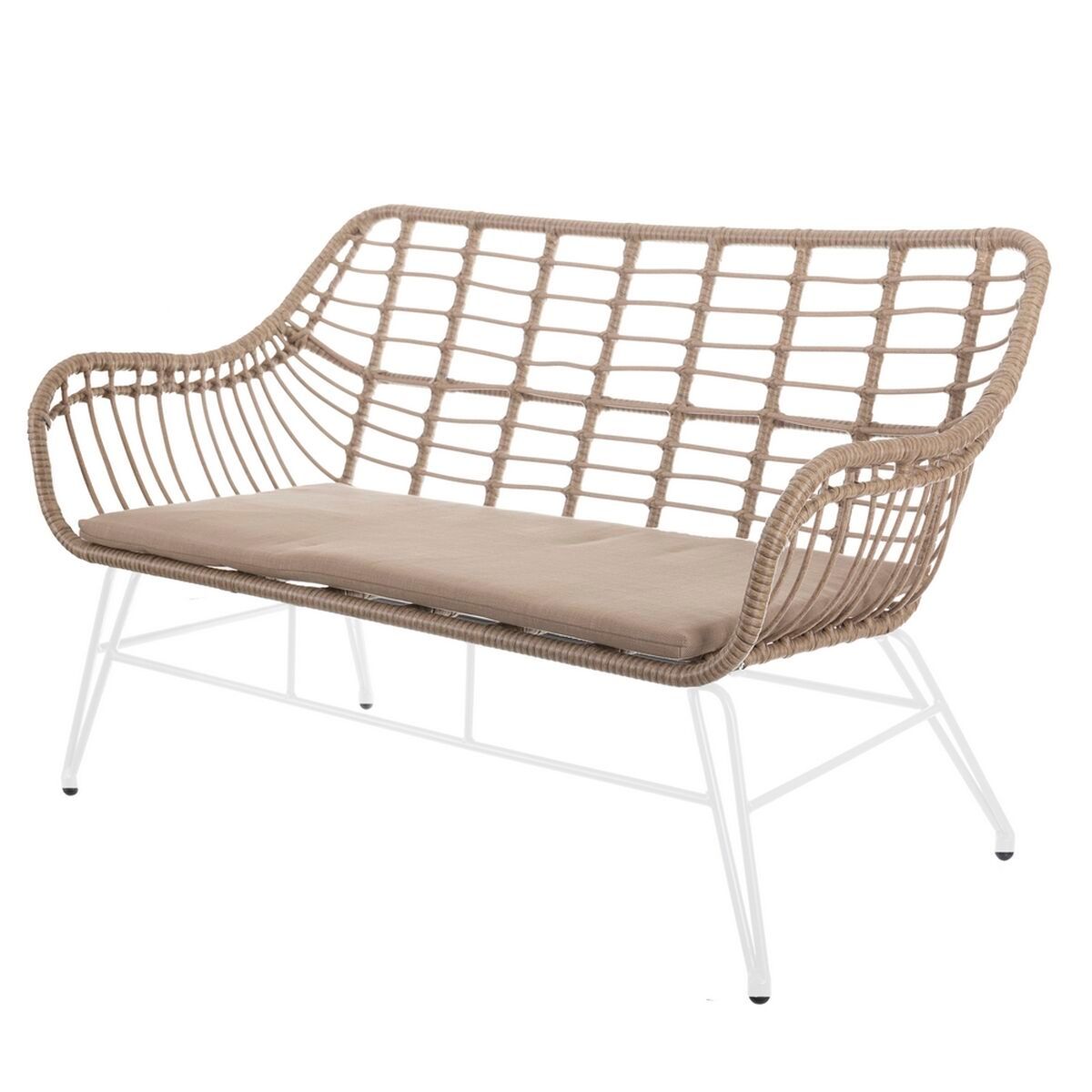 Gartenbank, Gartensofa Ariki 121 x 62 x 76 cm Synthetischer Rattan Stahl Weiss