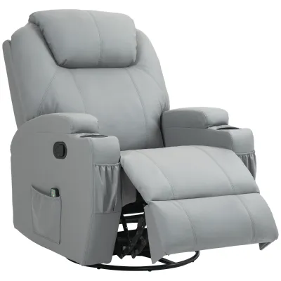 Massagesessel, elektrisch verstellbar, 8 Vibrationspunkte, Becherhalter, Hellgrau
