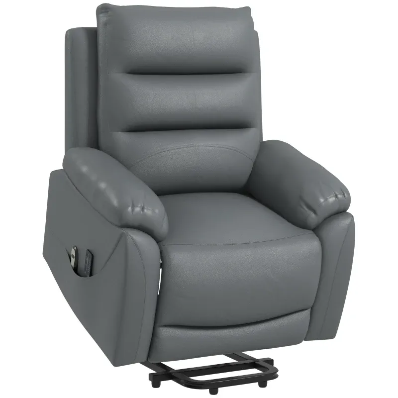 Seniorensessel mit Aufstehhilfe, Massagesessel, bis 180 kg, Kunstleder, Grau