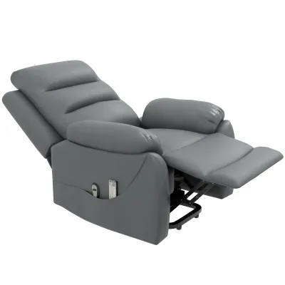 Seniorensessel mit Aufstehhilfe, Massagesessel, bis 180 kg, Kunstleder, Grau