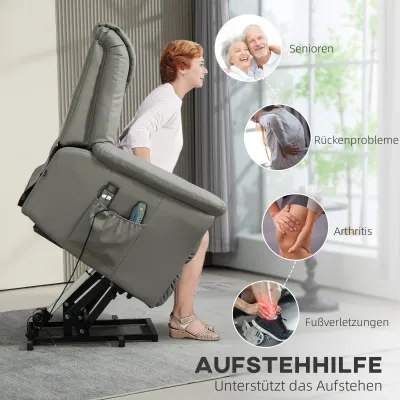 Massagesessel mit Aufstehhilfe, Wärmefunktion, 93x95x106 cm, Hellgrau