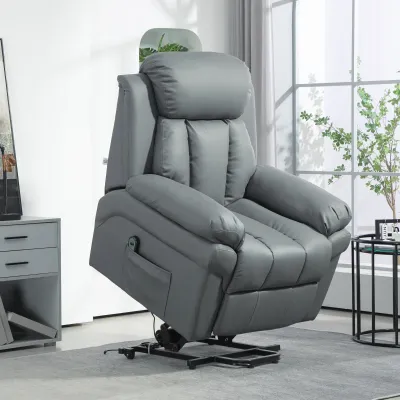 Relaxsessel mit Aufstehhilfe, Liegefunktion, Kunstleder, bis 130 kg, 96x93x105cm, Grau
