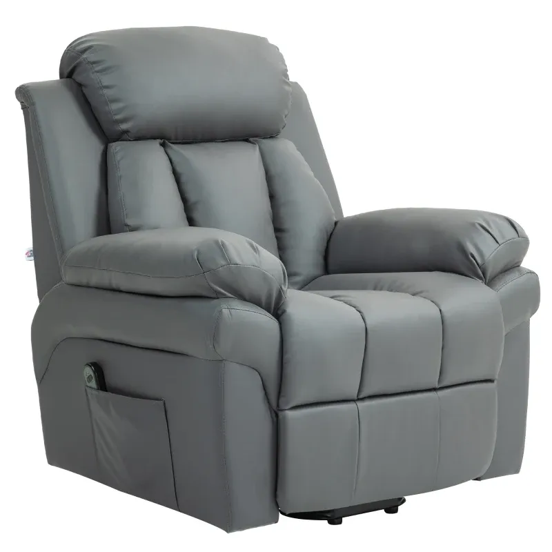Relaxsessel mit Aufstehhilfe, Liegefunktion, Kunstleder, bis 130 kg, 96x93x105cm, Grau