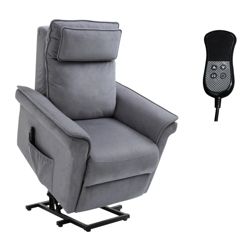 Sessel mit Aufstehhilfe Fernsehsessel Massagesessel Relaxsessel elektrisch Aufstehsessel mit Liegefunktion Leinen-Touch Stahl Grau 86 x 95 x 106 cm