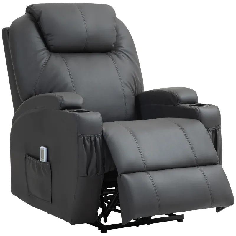 Massagesessel, elektrisch verstellbar, 8 Vibrationspunkte, Becherhalter, Dunkelgrau