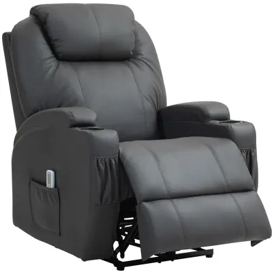 Massagesessel, elektrisch verstellbar, 8 Vibrationspunkte, Becherhalter, Dunkelgrau