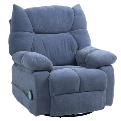 Massagesessel mit Wärme- &amp; Liegefunktion, drehbar – 98x90x98 cm, Blau, bis 150 kg, Metallgestell