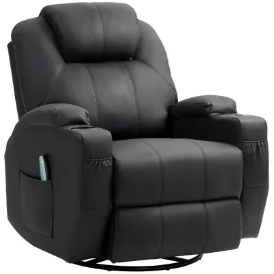 Massagesessel – Schwarz | 8 Punkte, 135° Liege, 360° drehbar, Schaukel, Becherhalter